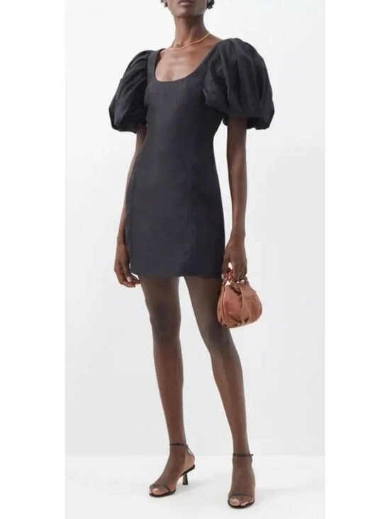 Frame Denim Dresses & Skirts - NWT Frame Puff Sleeve U-Neck Mini Dress Black Noir-sz Medium